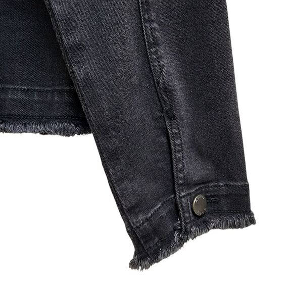 APNY Denim Jacket Women S Black Cotton Blend Graffiti Frayed Button Distressed - Picture 13 of 15